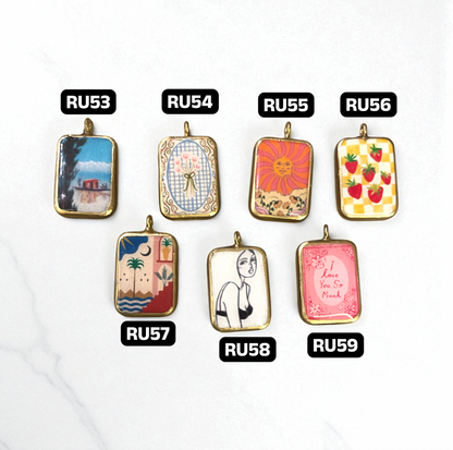Pack of 5 - Mix Theme Basic Rectangle Shape Designs - Resin Base Earring Charms Pendant (RU53 - RU59)(4-5 day Dispatch) - ClartStudios - Polymer clay Jewellery