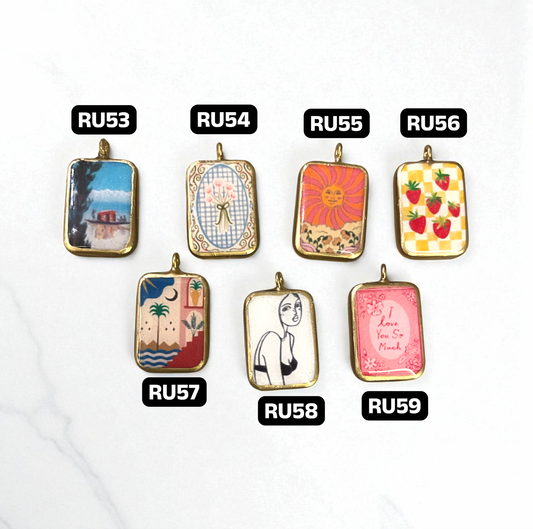 Pack of 5 - Mix Theme Basic Rectangle Shape Designs - Resin Base Earring Charms Pendant (RU53 - RU59)(4-5 day Dispatch) - ClartStudios - Polymer clay Jewellery