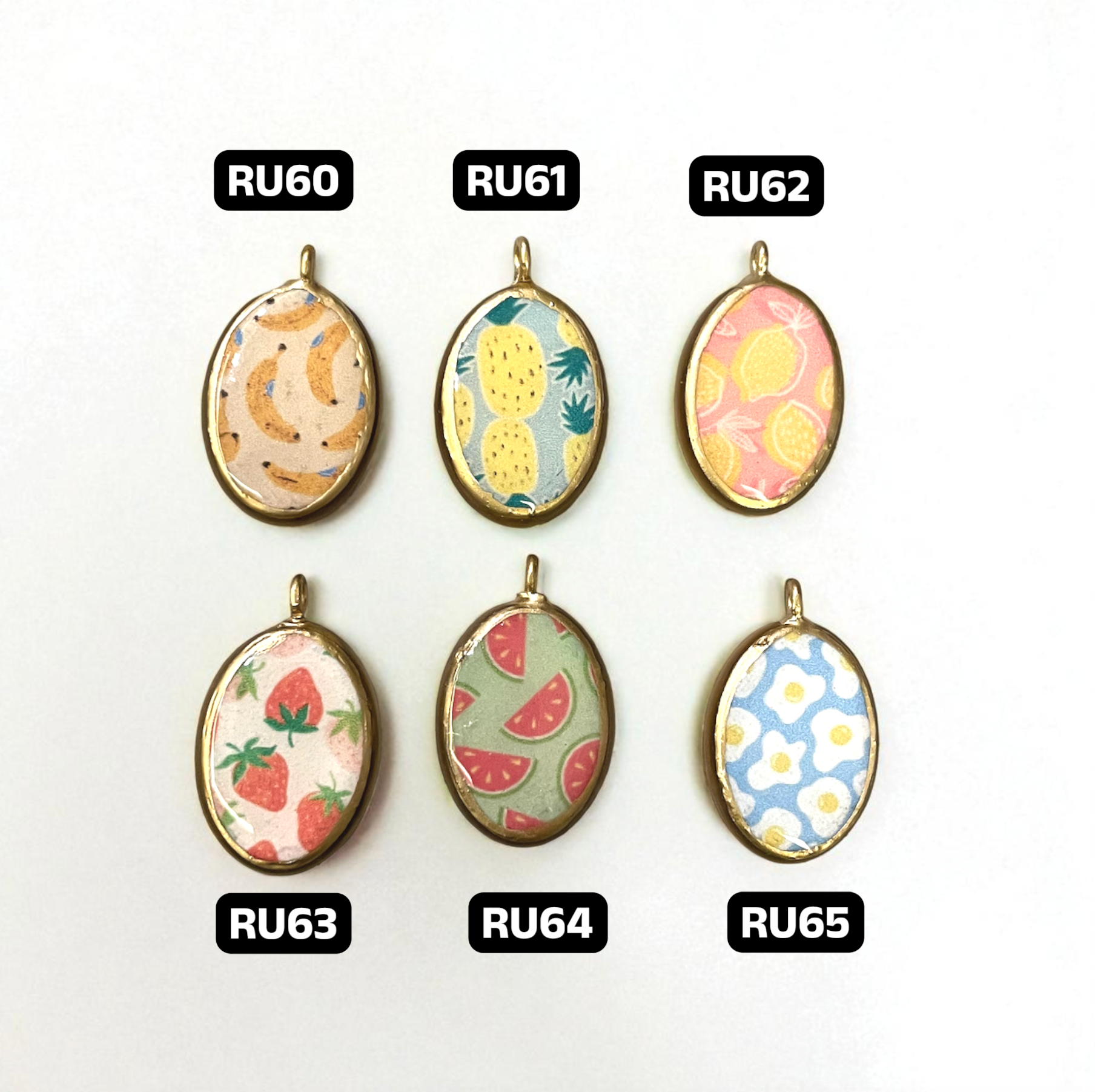 Pack of 5 - Food & Fruit Resin Earring Charms: Oval Pendants (5 Pack) (RU60 - RU65)(4-5 day Dispatch) - ClartStudios - Polymer clay Jewellery