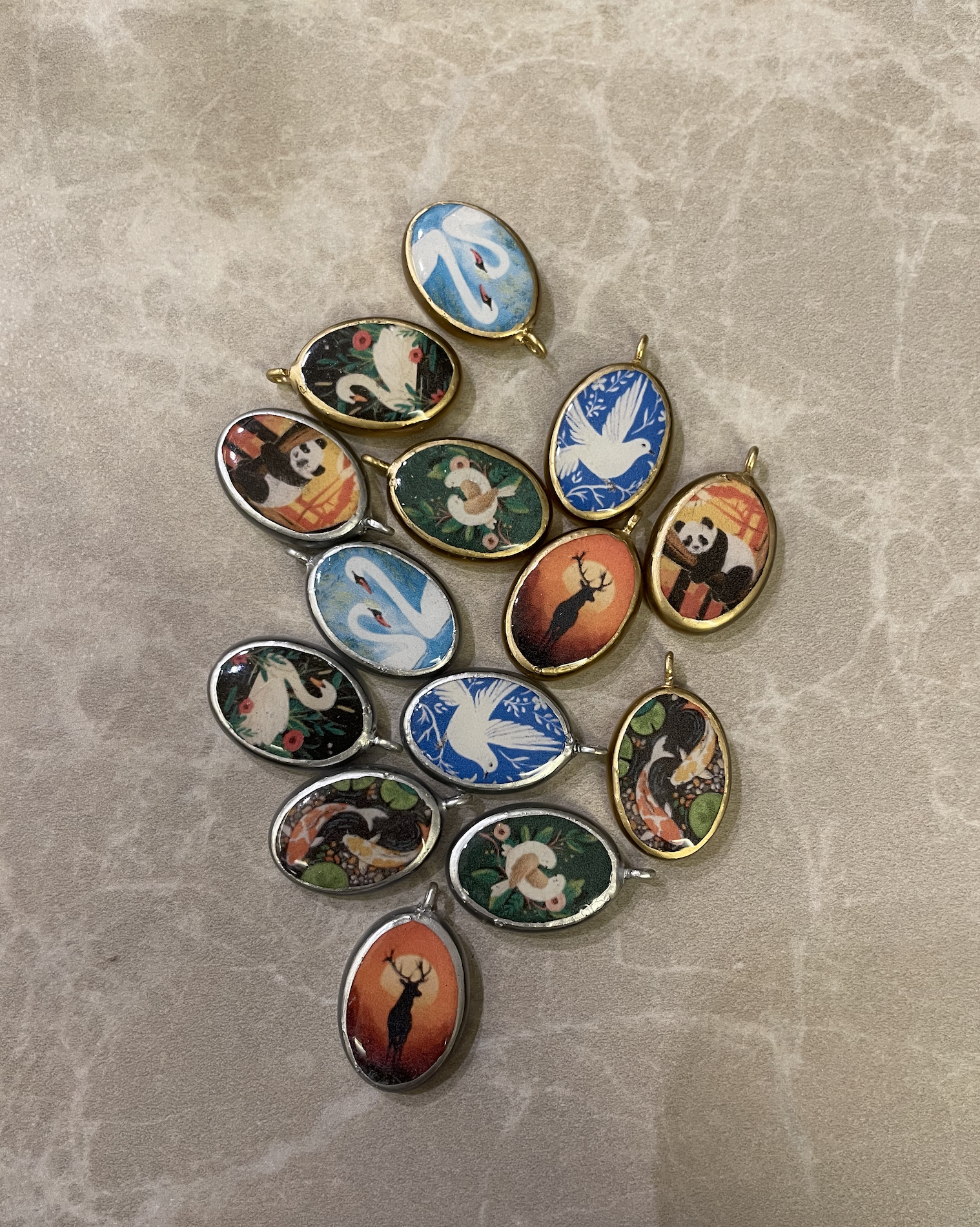 Pack of 5 - Birds Resin Earring Charms: Oval Pendants (5 Pack) (RU66 - RU71)(4-5 day Dispatch) - ClartStudios - Polymer clay Jewellery