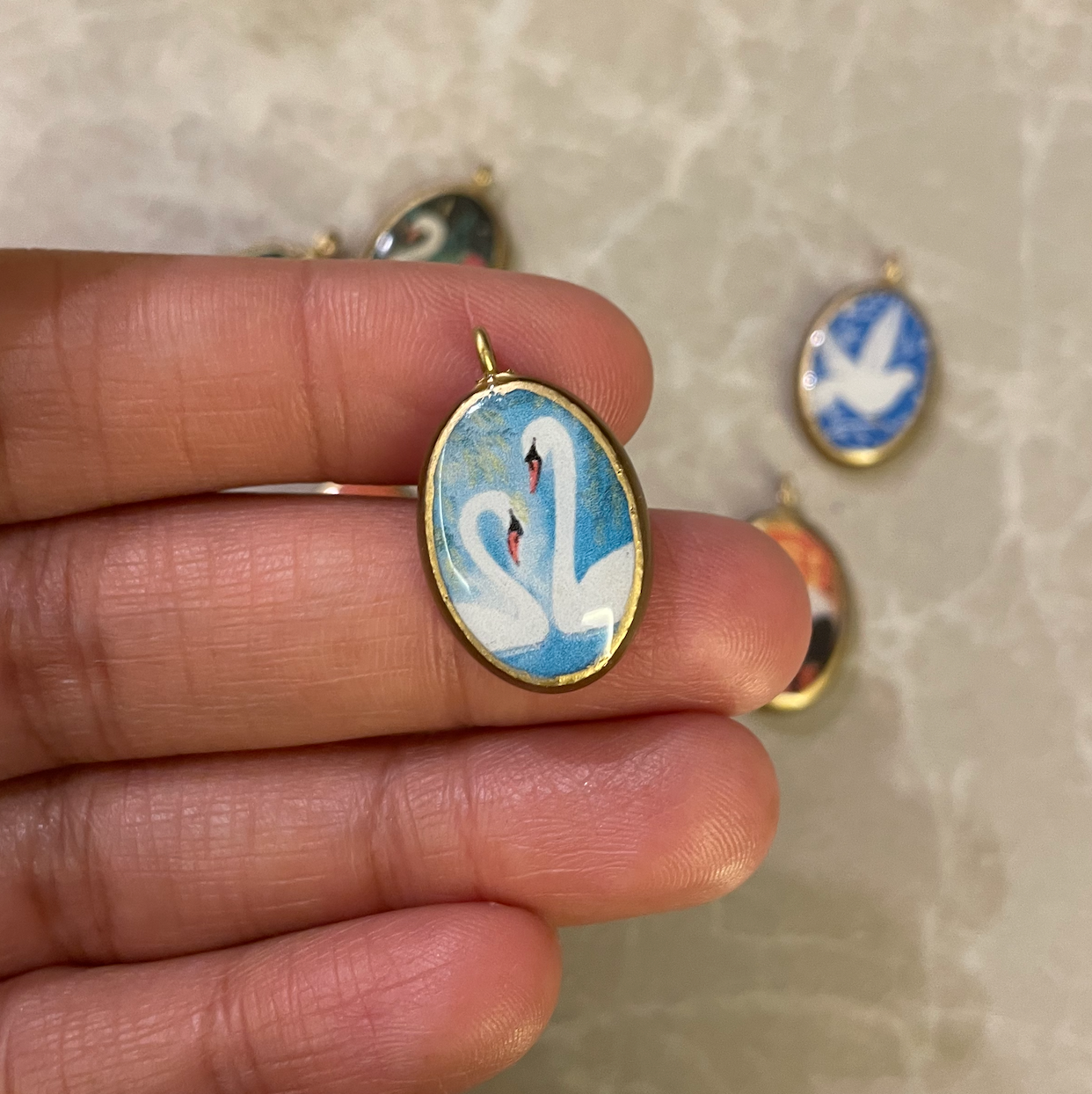 Pack of 5 - Birds Resin Earring Charms: Oval Pendants (5 Pack) (RU66 - RU71)(4-5 day Dispatch) - ClartStudios - Polymer clay Jewellery