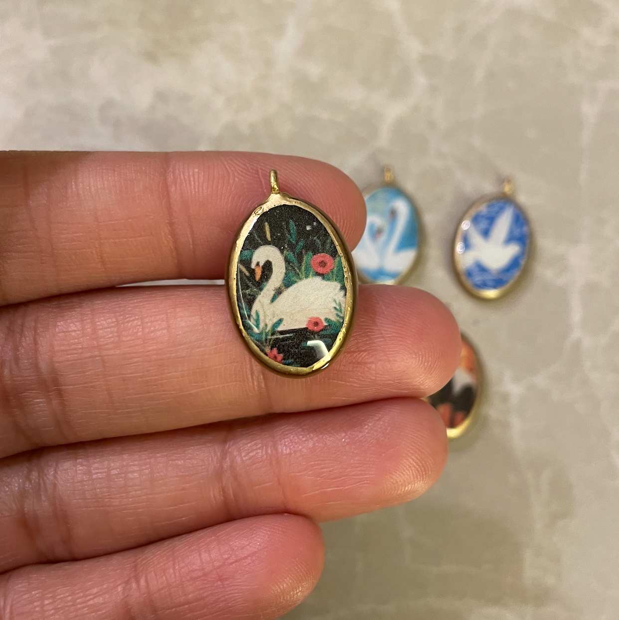 Pack of 5 - Birds Resin Earring Charms: Oval Pendants (5 Pack) (RU66 - RU71)(4-5 day Dispatch) - ClartStudios - Polymer clay Jewellery