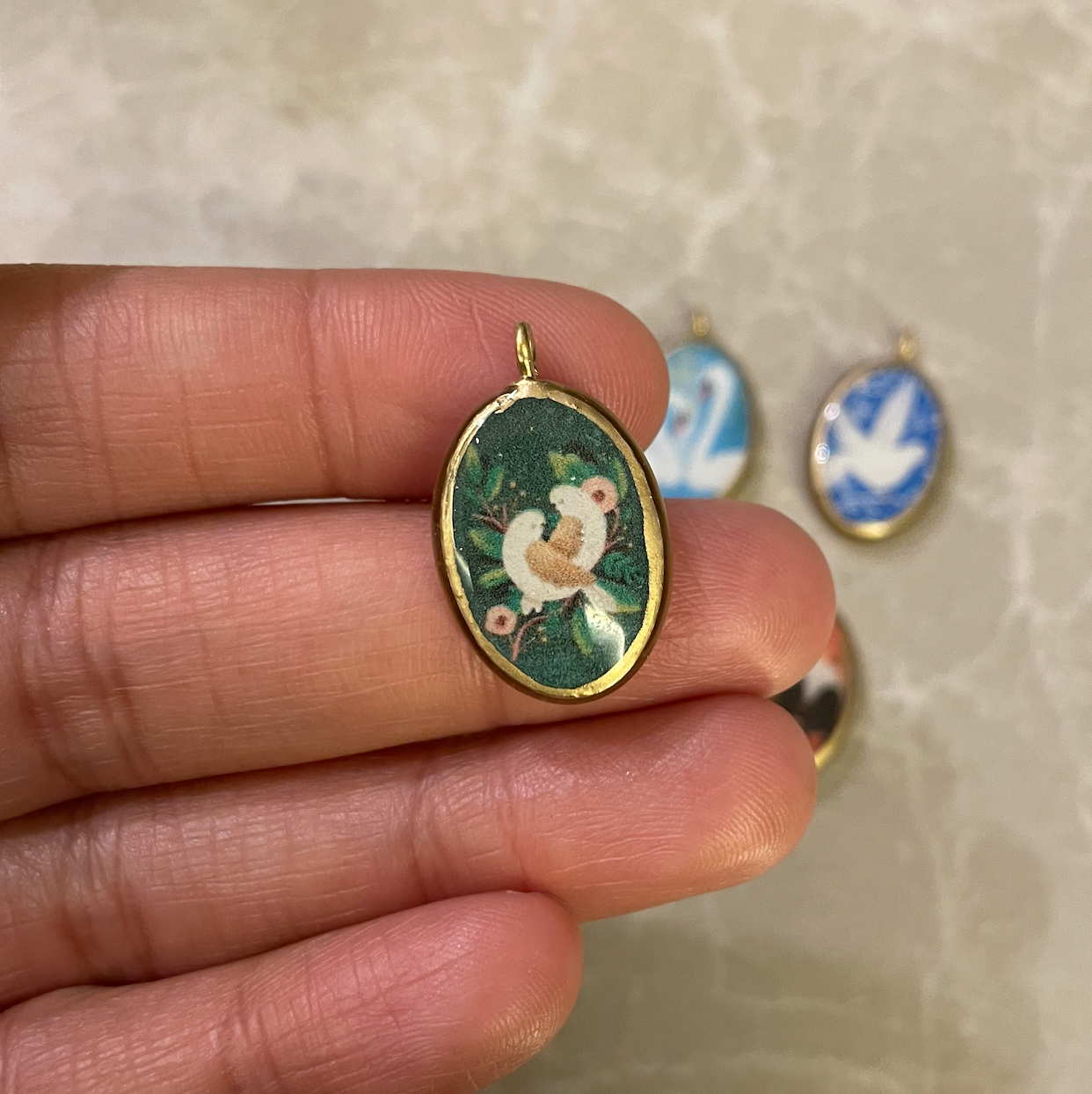 Pack of 5 - Birds Resin Earring Charms: Oval Pendants (5 Pack) (RU66 - RU71)(4-5 day Dispatch) - ClartStudios - Polymer clay Jewellery