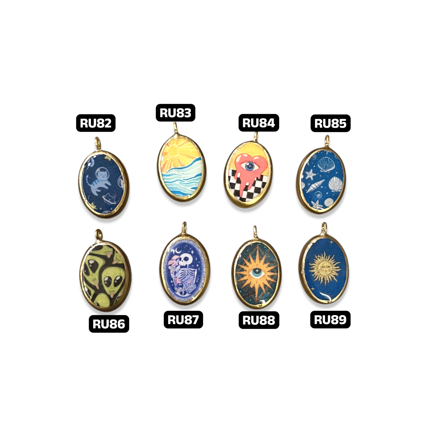 Pack of 5 - Misc Resin Earring Charms: Oval Pendants (5 Pack) (RU82 - RU89)(4-5 day Dispatch) - ClartStudios - Polymer clay Jewellery