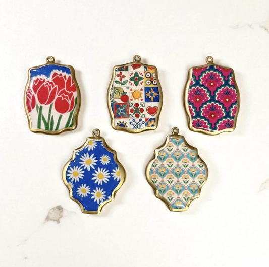 Resin Abstract Motif Earring Charms: Vintage Style Pendants (Set of 5) (4-5 day Dispatch) - ClartStudios - Polymer clay Jewellery