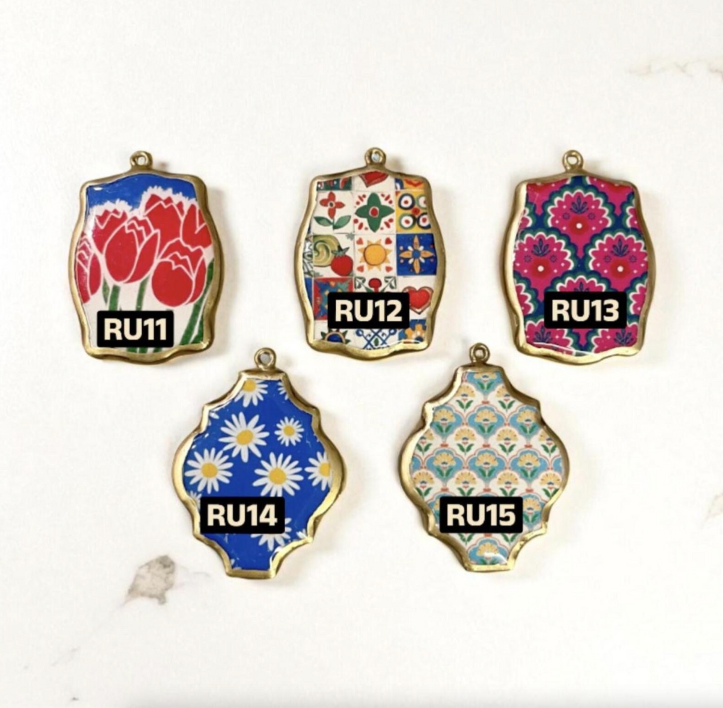 Resin Abstract Motif Earring Charms: Vintage Style Pendants (Set of 5) (4-5 day Dispatch) - ClartStudios - Polymer clay Jewellery