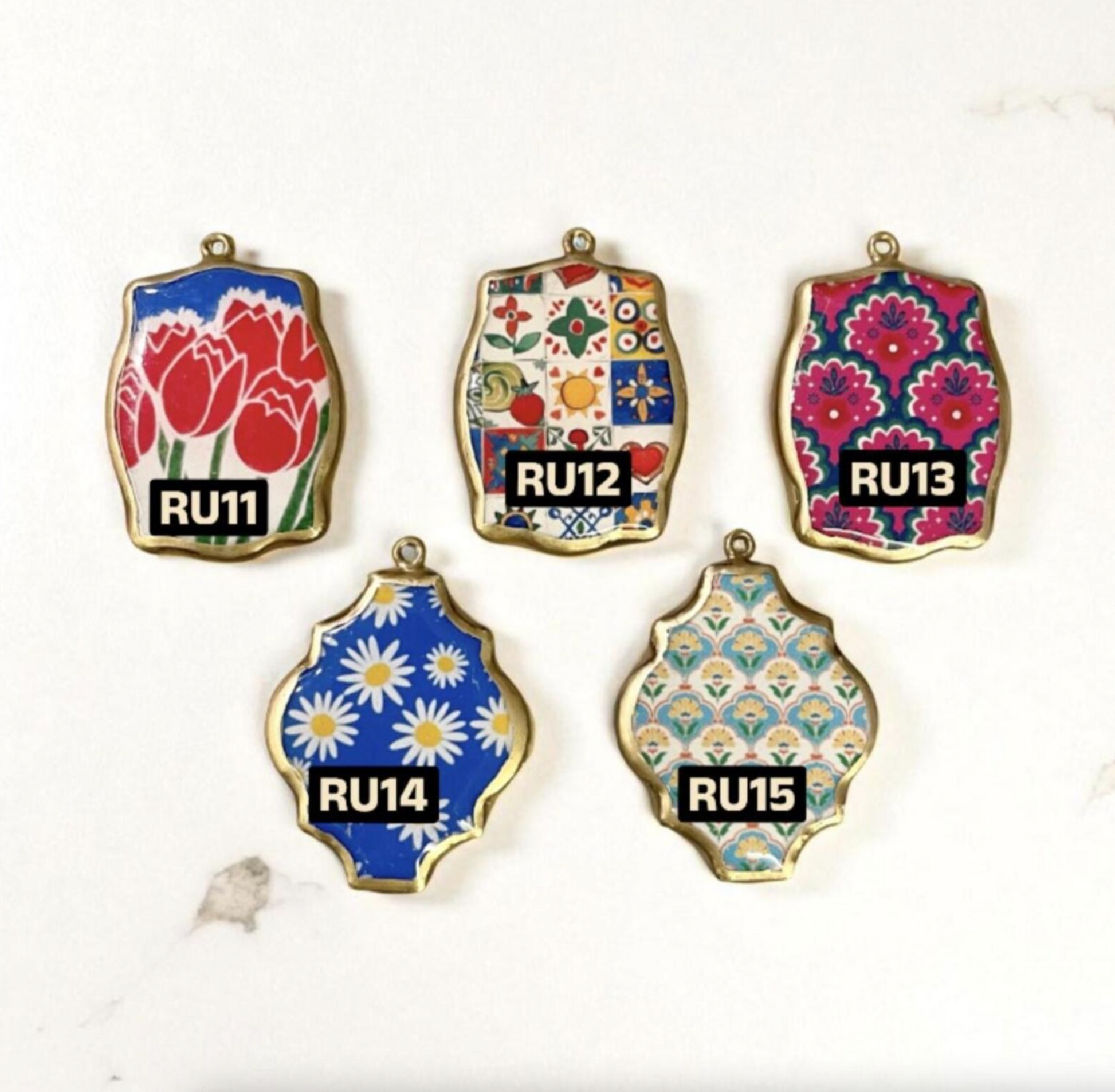 Resin Abstract Motif Earring Charms: Vintage Style Pendants (Set of 5) (4-5 day Dispatch) - ClartStudios - Polymer clay Jewellery
