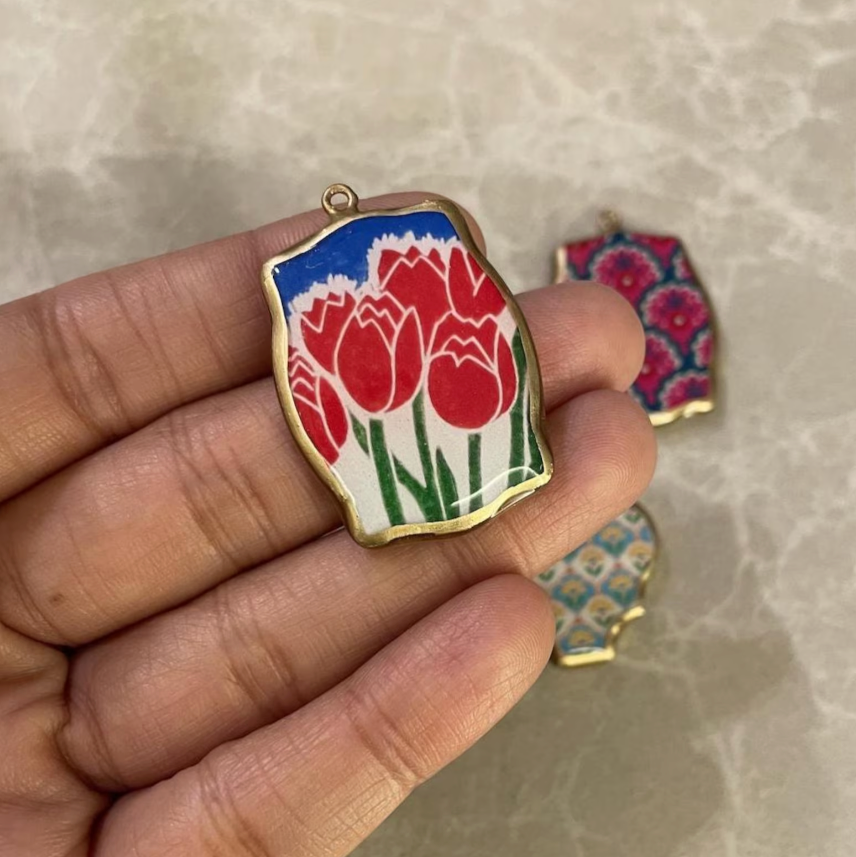 Resin Abstract Motif Earring Charms: Vintage Style Pendants (Set of 5) (4-5 day Dispatch) - ClartStudios - Polymer clay Jewellery