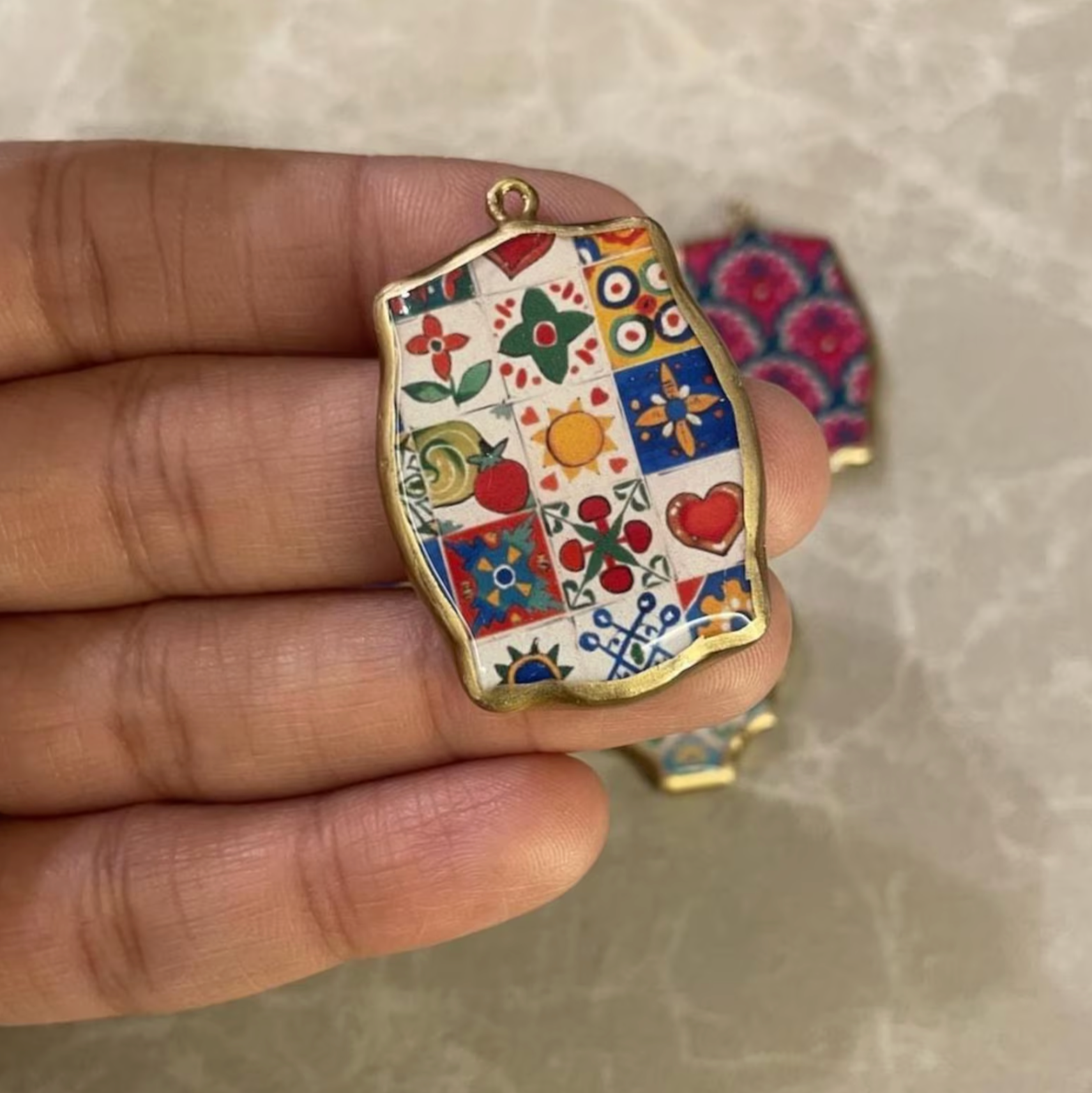 Resin Abstract Motif Earring Charms: Vintage Style Pendants (Set of 5) (4-5 day Dispatch) - ClartStudios - Polymer clay Jewellery