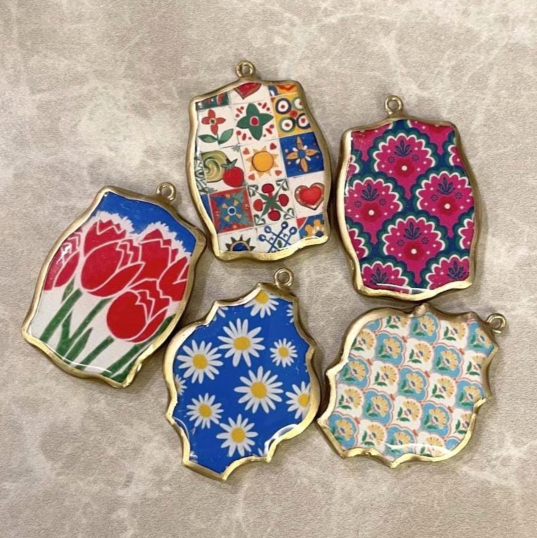 Resin Abstract Motif Earring Charms: Vintage Style Pendants (Set of 5) (4-5 day Dispatch) - ClartStudios - Polymer clay Jewellery