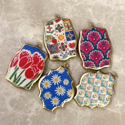 Resin Abstract Motif Earring Charms: Vintage Style Pendants (Set of 5) (4-5 day Dispatch) - ClartStudios - Polymer clay Jewellery