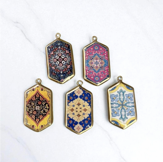 Resin Abstract Motif Earring Charms: Vintage Style Pendants (Set of 5) (4-5 day Dispatch) - ClartStudios - Polymer clay Jewellery