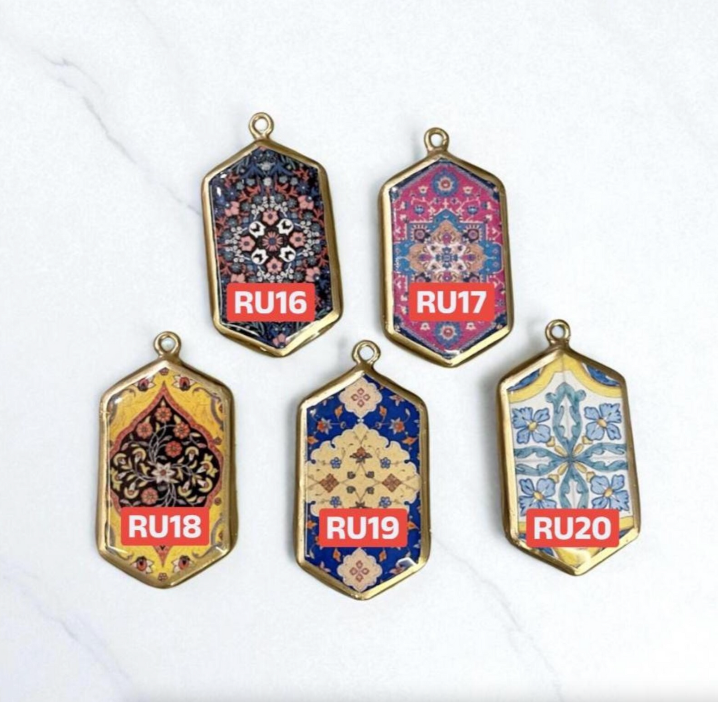 Resin Abstract Motif Earring Charms: Vintage Style Pendants (Set of 5) (4-5 day Dispatch) - ClartStudios - Polymer clay Jewellery