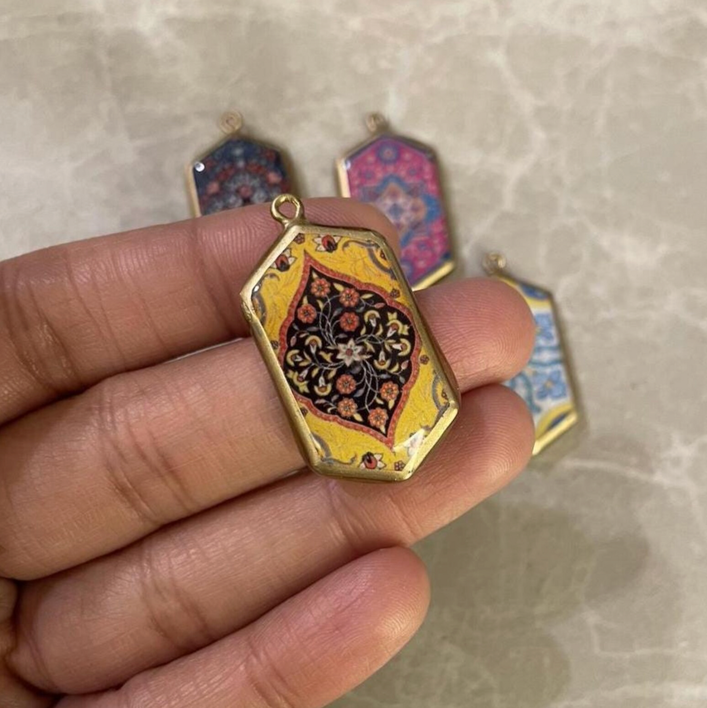 Resin Abstract Motif Earring Charms: Vintage Style Pendants (Set of 5) (4-5 day Dispatch) - ClartStudios - Polymer clay Jewellery