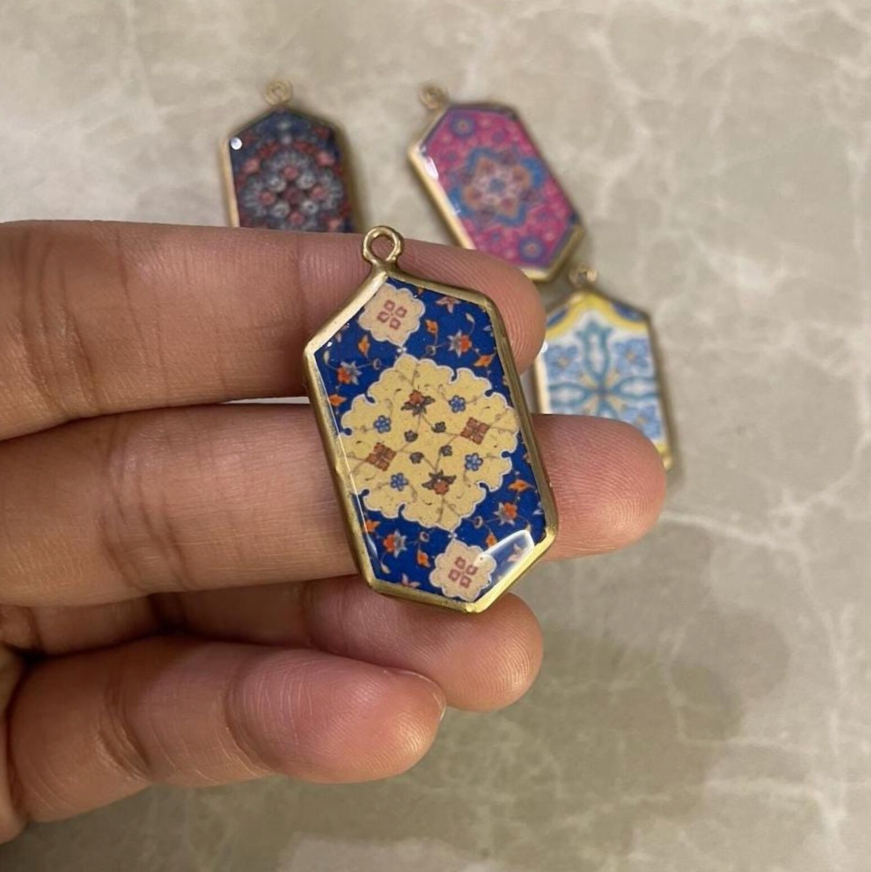 Resin Abstract Motif Earring Charms: Vintage Style Pendants (Set of 5) (4-5 day Dispatch) - ClartStudios - Polymer clay Jewellery