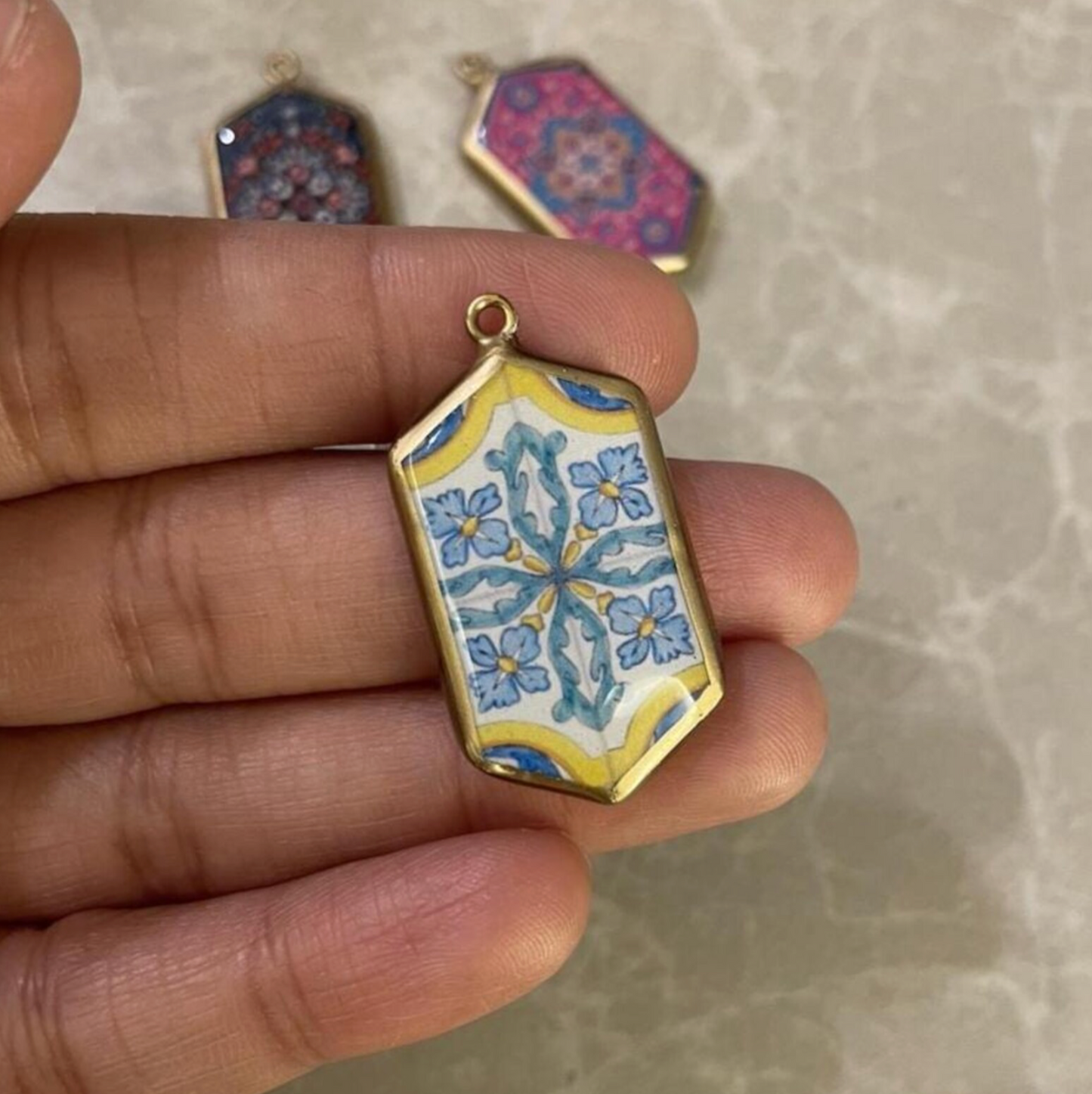 Resin Abstract Motif Earring Charms: Vintage Style Pendants (Set of 5) (4-5 day Dispatch) - ClartStudios - Polymer clay Jewellery