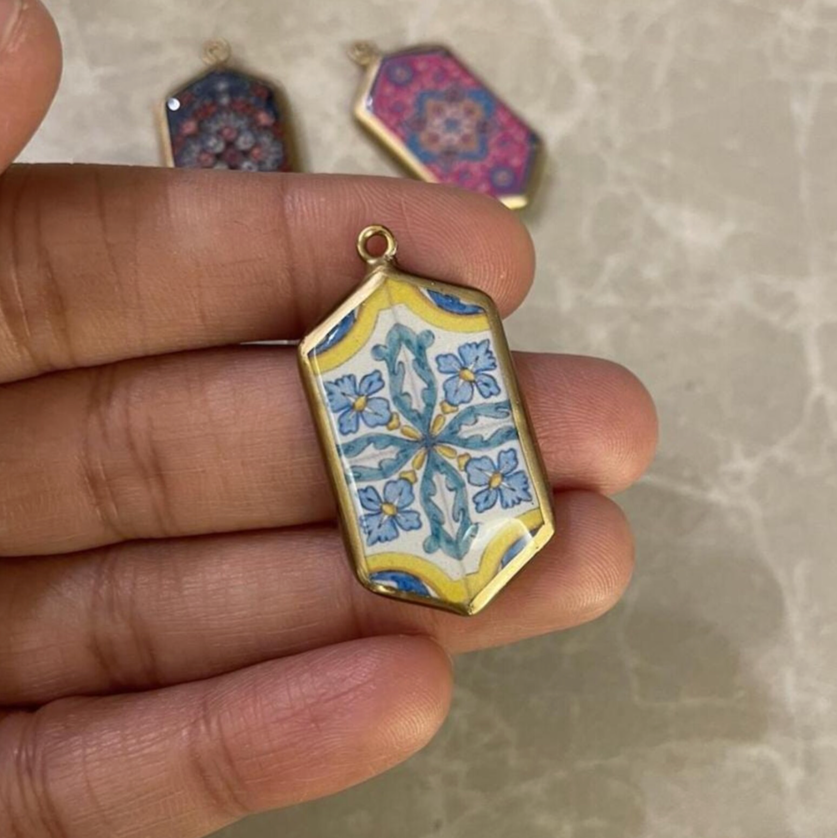 Resin Abstract Motif Earring Charms: Vintage Style Pendants (Set of 5) (4-5 day Dispatch) - ClartStudios - Polymer clay Jewellery