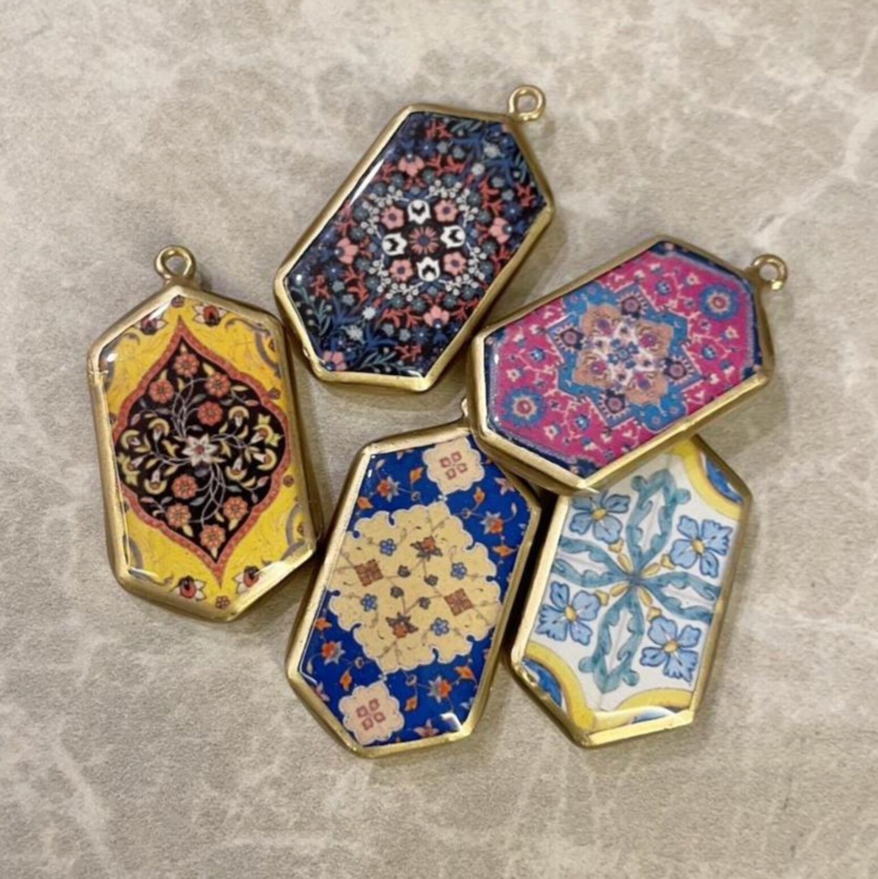 Resin Abstract Motif Earring Charms: Vintage Style Pendants (Set of 5) (4-5 day Dispatch) - ClartStudios - Polymer clay Jewellery