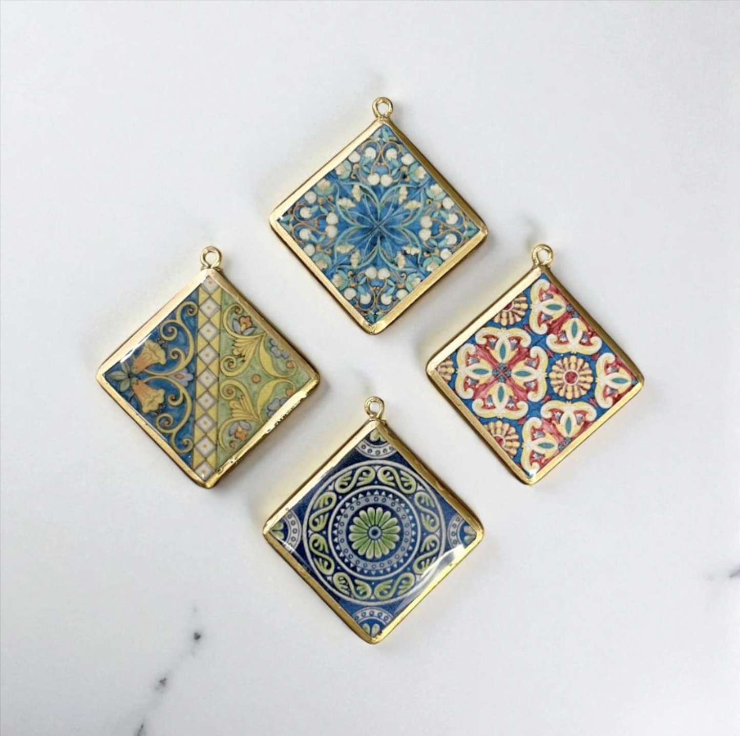Tile Design Resin Earring Charms - 5 Pack (30mm) (4-5 day Dispatch) - ClartStudios - Polymer clay Jewellery