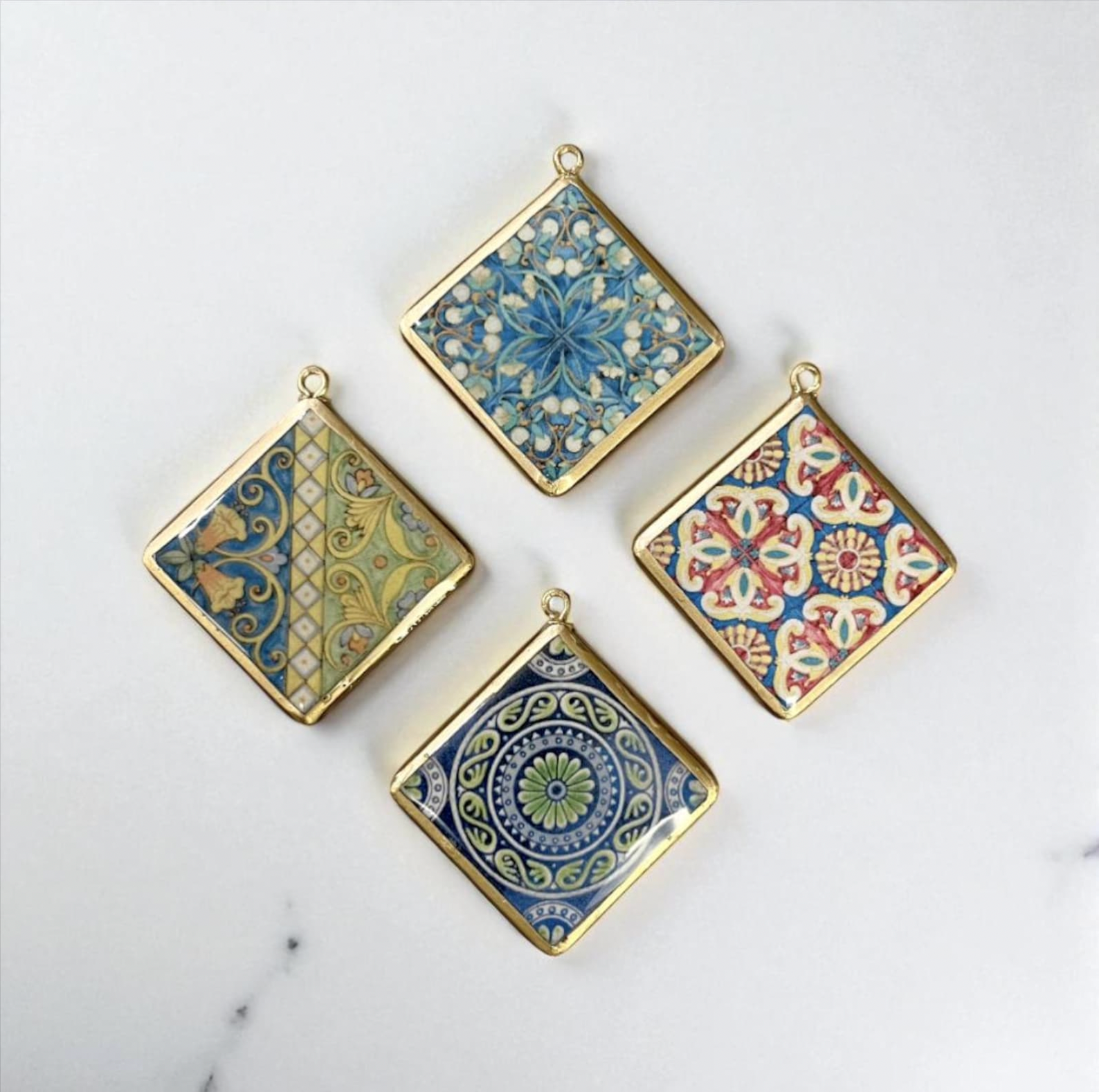Tile Design Resin Earring Charms - 5 Pack (30mm) (4-5 day Dispatch) - ClartStudios - Polymer clay Jewellery