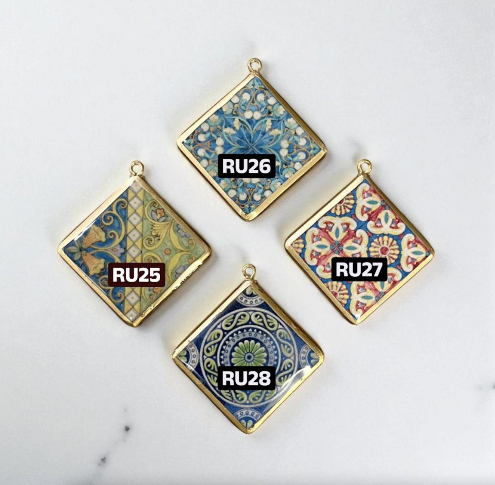 Tile Design Resin Earring Charms - 5 Pack (30mm) (4-5 day Dispatch) - ClartStudios - Polymer clay Jewellery