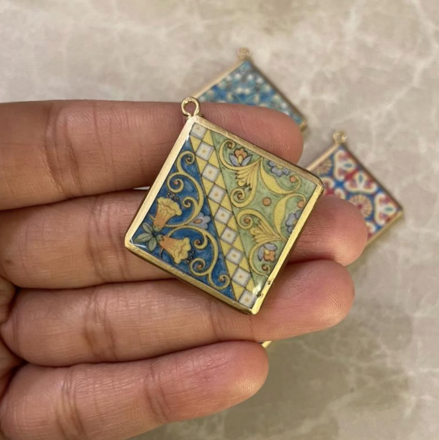 Tile Design Resin Earring Charms - 5 Pack (30mm) (4-5 day Dispatch) - ClartStudios - Polymer clay Jewellery