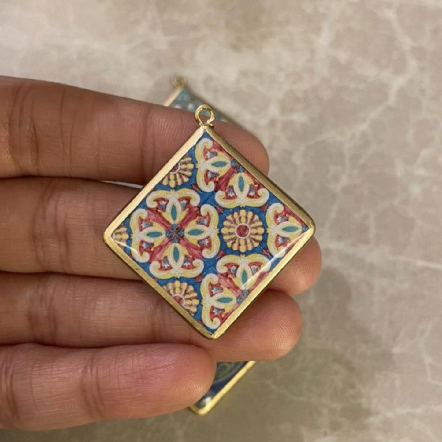 Tile Design Resin Earring Charms - 5 Pack (30mm) (4-5 day Dispatch) - ClartStudios - Polymer clay Jewellery