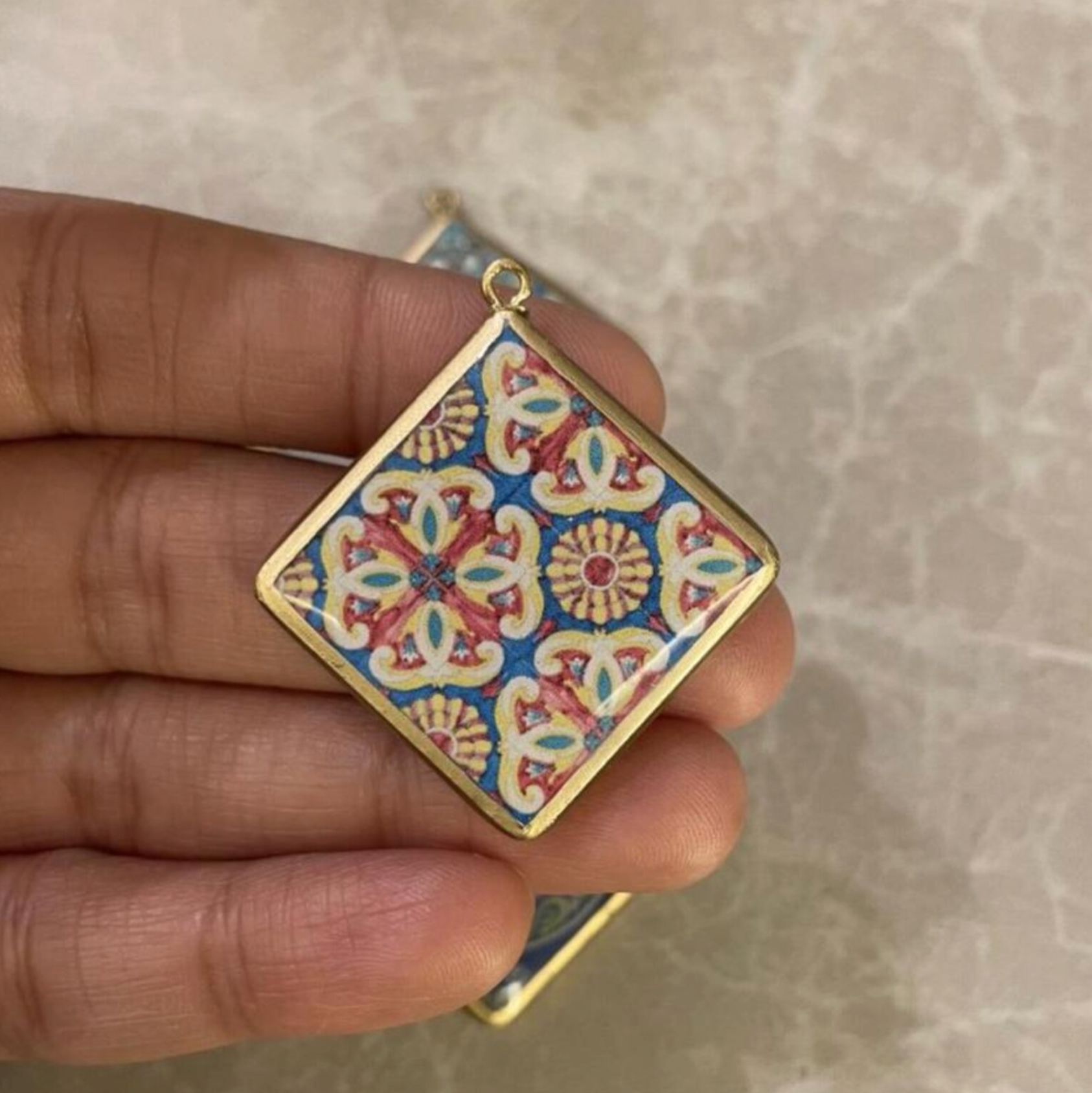 Tile Design Resin Earring Charms - 5 Pack (30mm) (4-5 day Dispatch) - ClartStudios - Polymer clay Jewellery