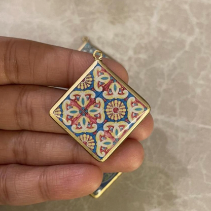 Tile Design Resin Earring Charms - 5 Pack (30mm) (4-5 day Dispatch) - ClartStudios - Polymer clay Jewellery