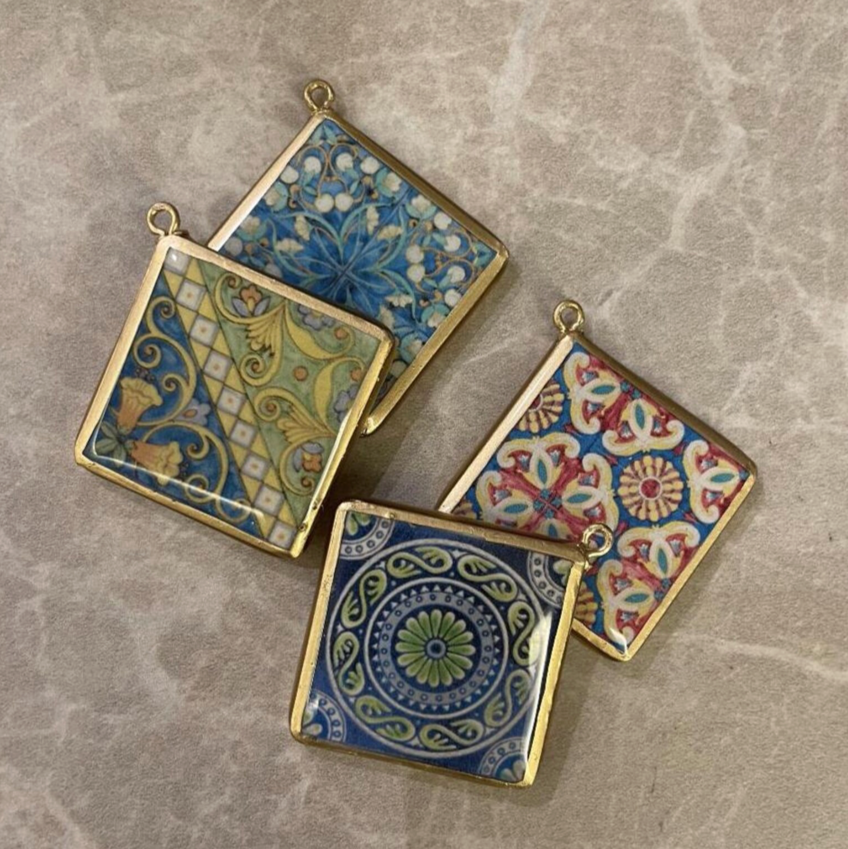 Tile Design Resin Earring Charms - 5 Pack (30mm) (4-5 day Dispatch) - ClartStudios - Polymer clay Jewellery