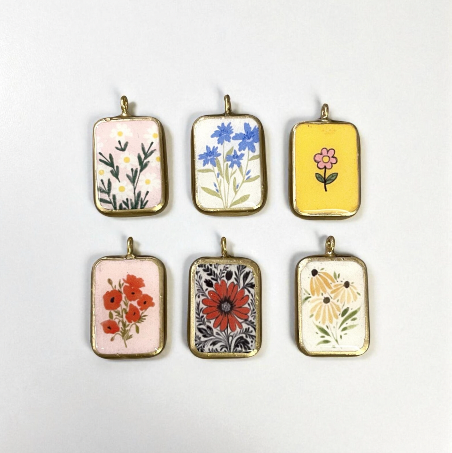 Pack of 5 - Flower Basic Rectangle Shape Designs - Resin Base Earring Charms Pendant (RU39 - RU44)(4-5 day Dispatch) - ClartStudios - Polymer clay Jewellery