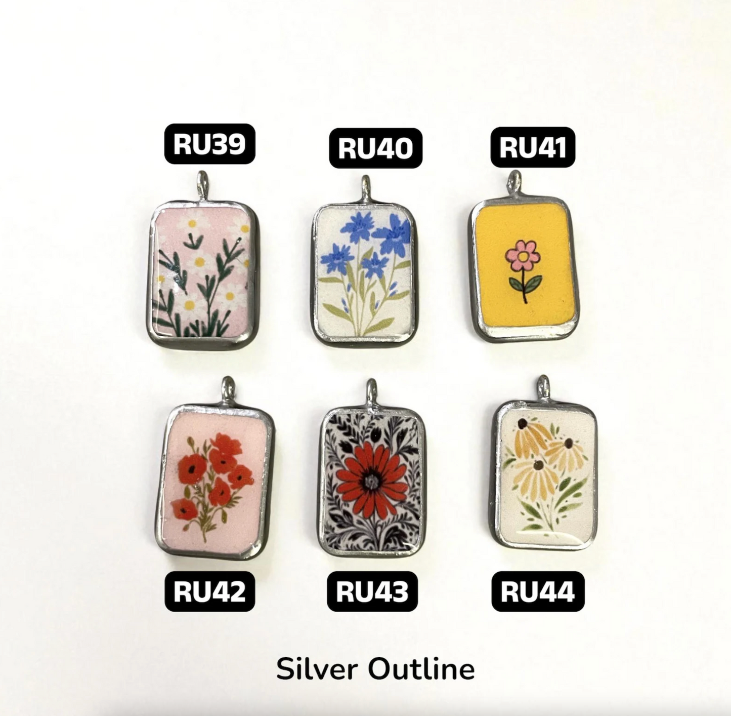 Pack of 5 - Flower Basic Rectangle Shape Designs - Resin Base Earring Charms Pendant (RU39 - RU44)(4-5 day Dispatch) - ClartStudios - Polymer clay Jewellery