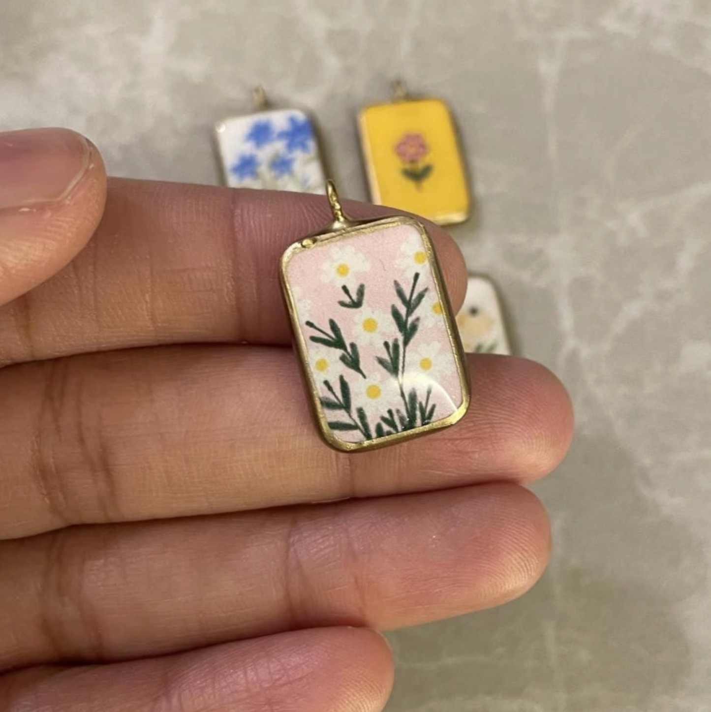 Pack of 5 - Flower Basic Rectangle Shape Designs - Resin Base Earring Charms Pendant (RU39 - RU44)(4-5 day Dispatch) - ClartStudios - Polymer clay Jewellery