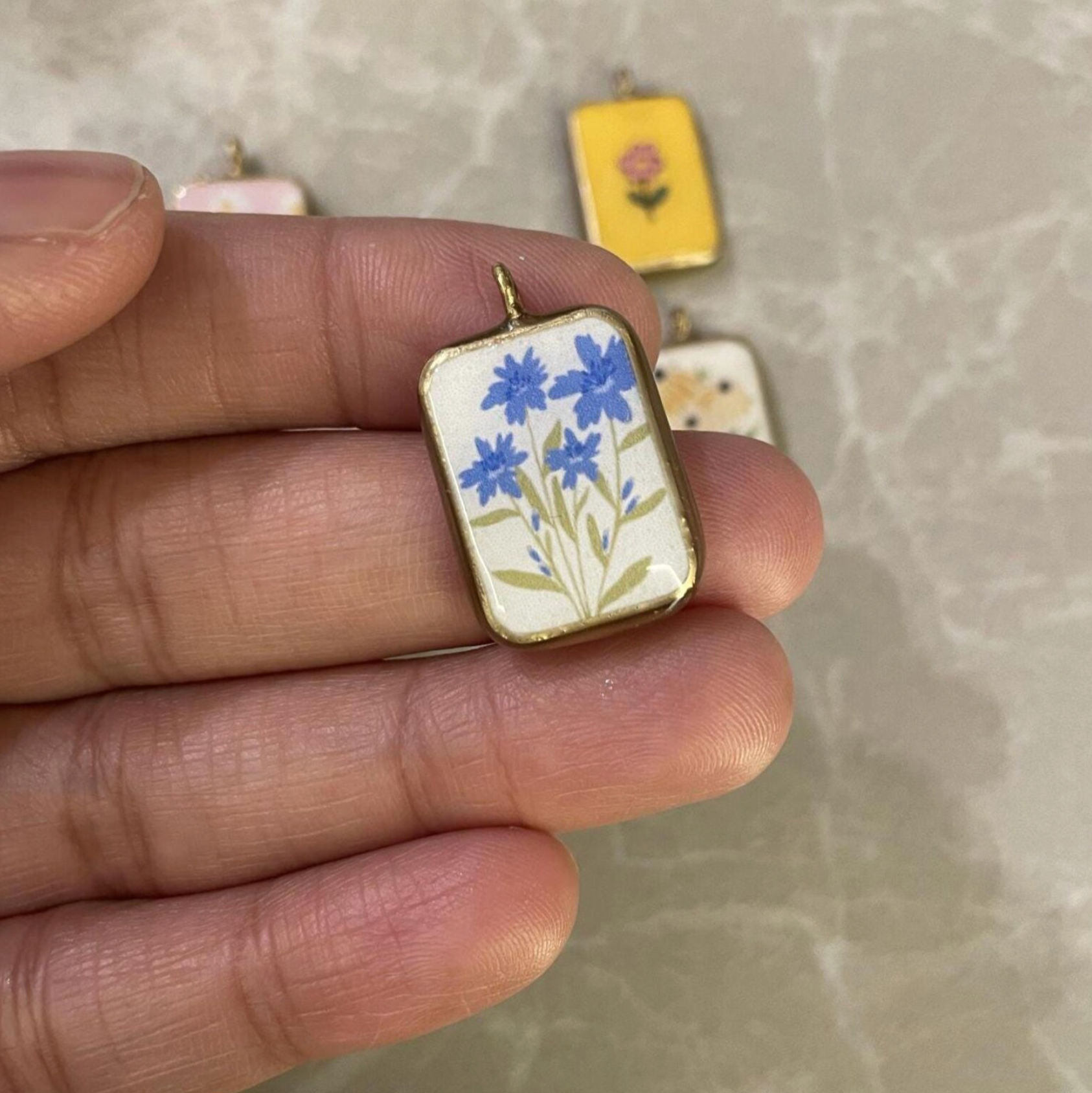 Pack of 5 - Flower Basic Rectangle Shape Designs - Resin Base Earring Charms Pendant (RU39 - RU44)(4-5 day Dispatch) - ClartStudios - Polymer clay Jewellery
