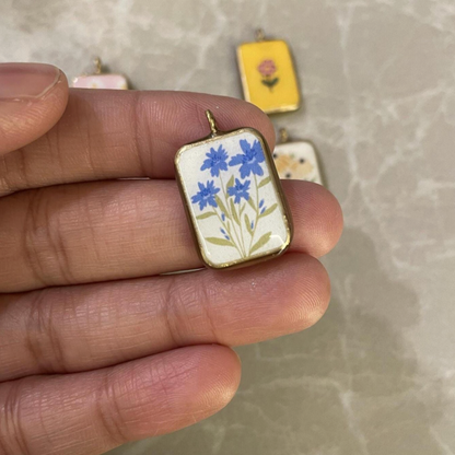 Pack of 5 - Flower Basic Rectangle Shape Designs - Resin Base Earring Charms Pendant (RU39 - RU44)(4-5 day Dispatch) - ClartStudios - Polymer clay Jewellery