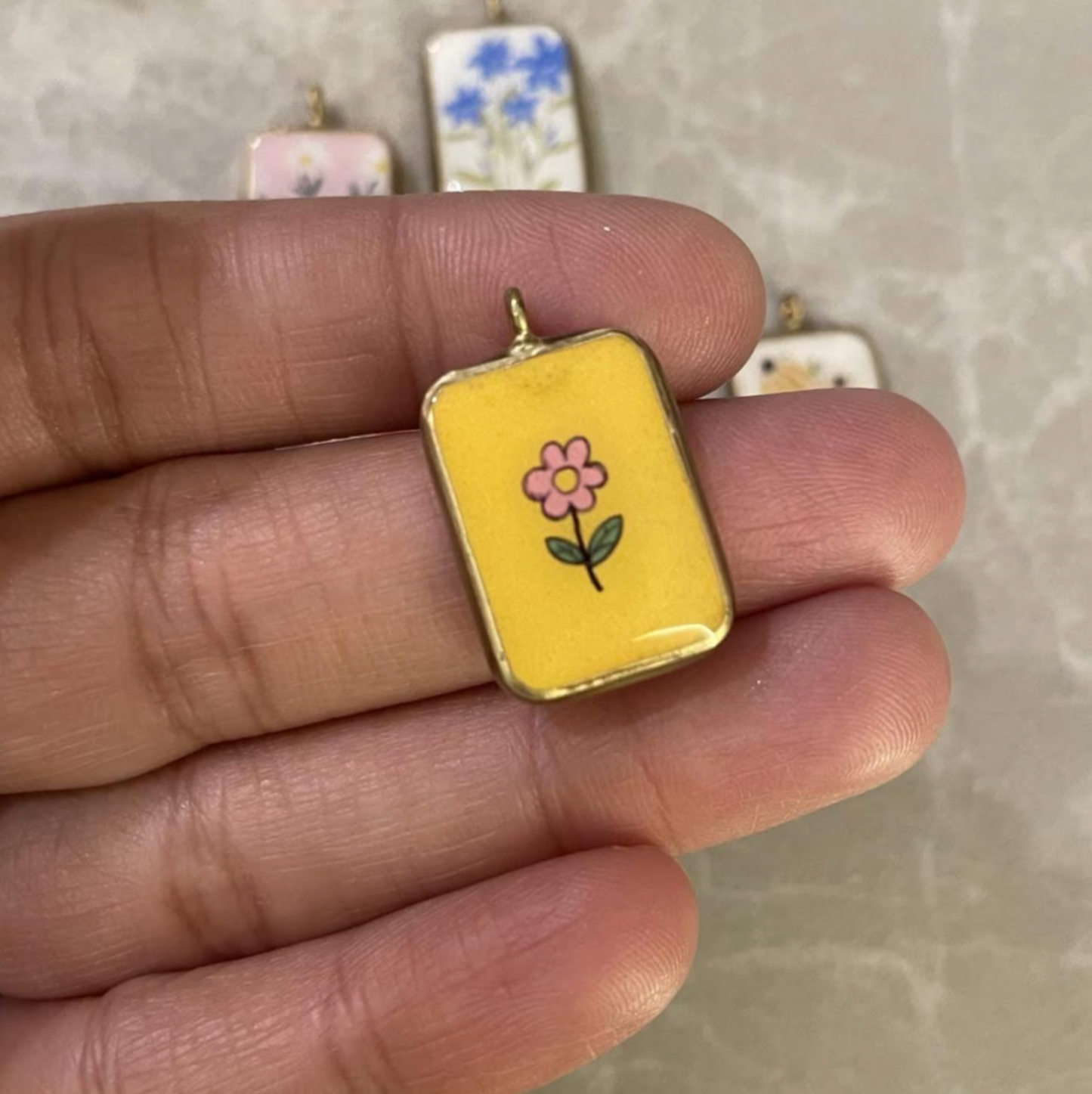 Pack of 5 - Flower Basic Rectangle Shape Designs - Resin Base Earring Charms Pendant (RU39 - RU44)(4-5 day Dispatch) - ClartStudios - Polymer clay Jewellery