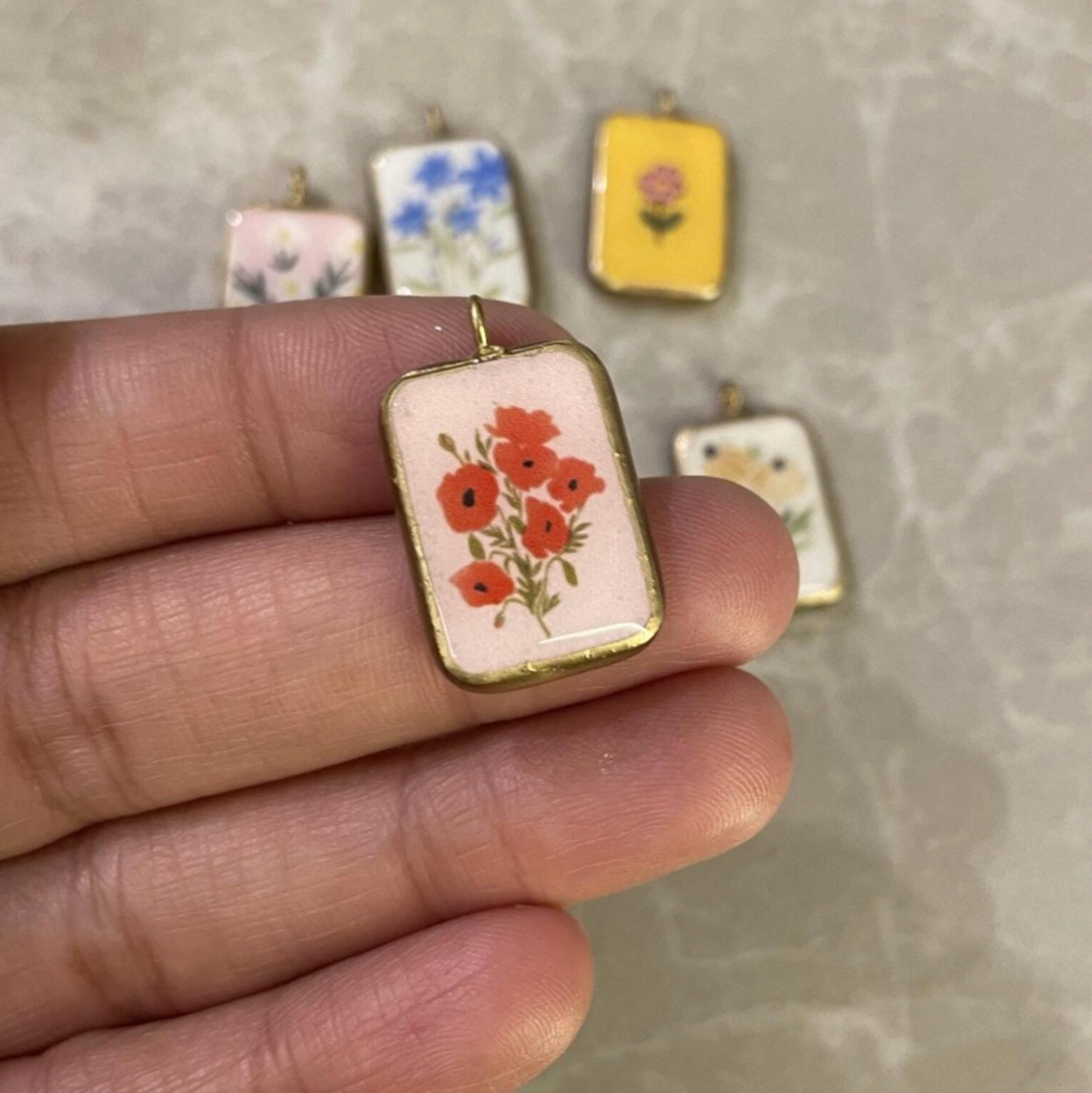 Pack of 5 - Flower Basic Rectangle Shape Designs - Resin Base Earring Charms Pendant (RU39 - RU44)(4-5 day Dispatch) - ClartStudios - Polymer clay Jewellery