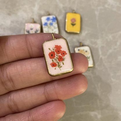 Pack of 5 - Flower Basic Rectangle Shape Designs - Resin Base Earring Charms Pendant (RU39 - RU44)(4-5 day Dispatch) - ClartStudios - Polymer clay Jewellery
