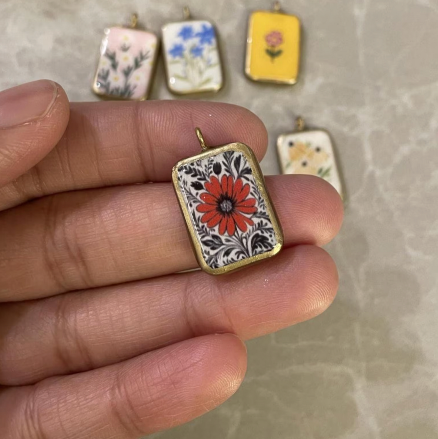 Pack of 5 - Flower Basic Rectangle Shape Designs - Resin Base Earring Charms Pendant (RU39 - RU44)(4-5 day Dispatch) - ClartStudios - Polymer clay Jewellery