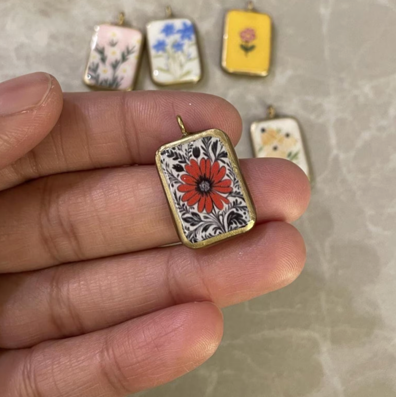 Pack of 5 - Flower Basic Rectangle Shape Designs - Resin Base Earring Charms Pendant (RU39 - RU44)(4-5 day Dispatch) - ClartStudios - Polymer clay Jewellery