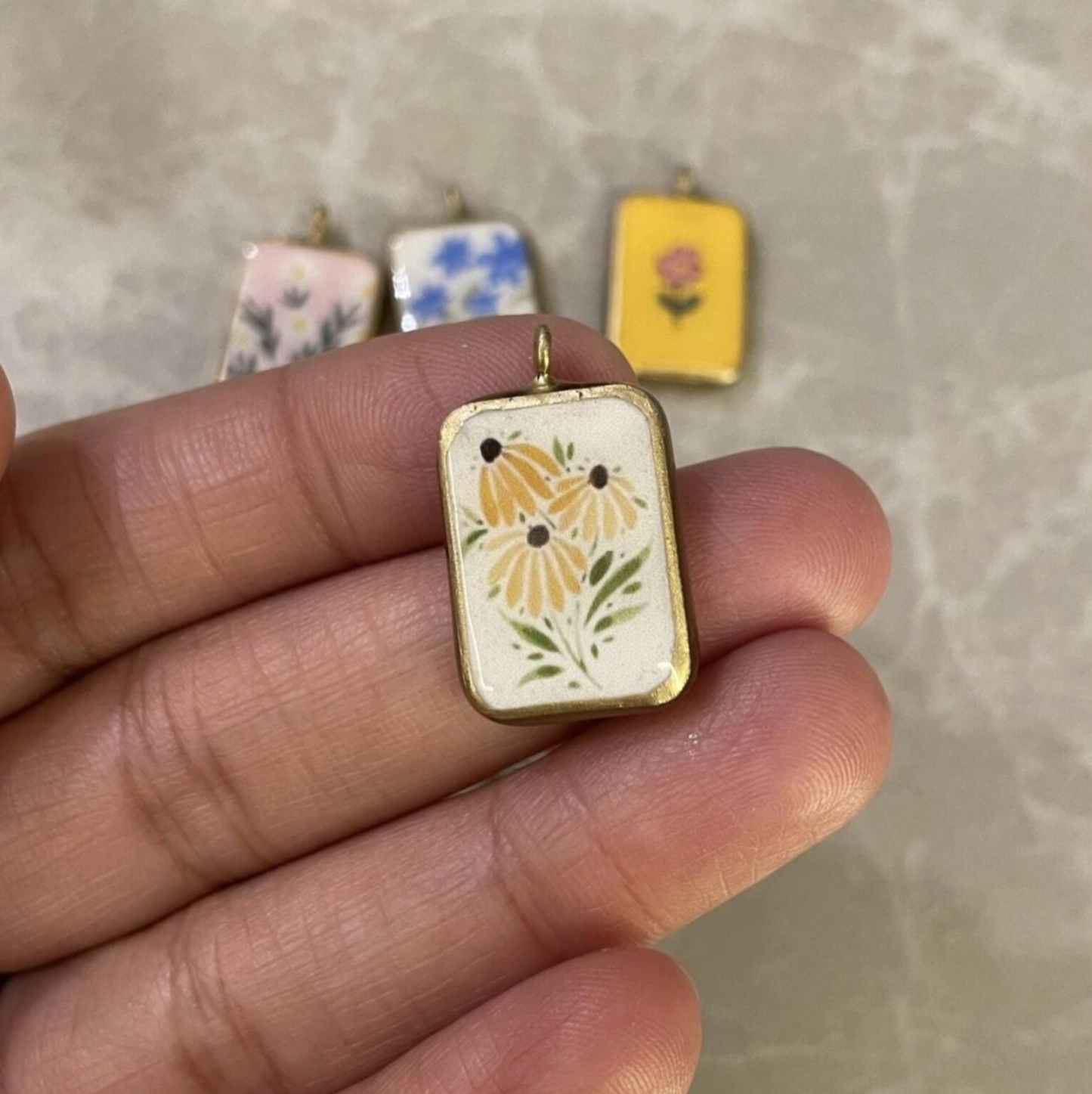 Pack of 5 - Flower Basic Rectangle Shape Designs - Resin Base Earring Charms Pendant (RU39 - RU44)(4-5 day Dispatch) - ClartStudios - Polymer clay Jewellery