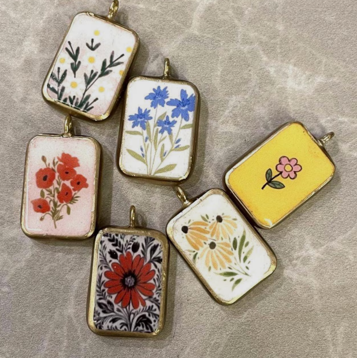 Pack of 5 - Flower Basic Rectangle Shape Designs - Resin Base Earring Charms Pendant (RU39 - RU44)(4-5 day Dispatch) - ClartStudios - Polymer clay Jewellery