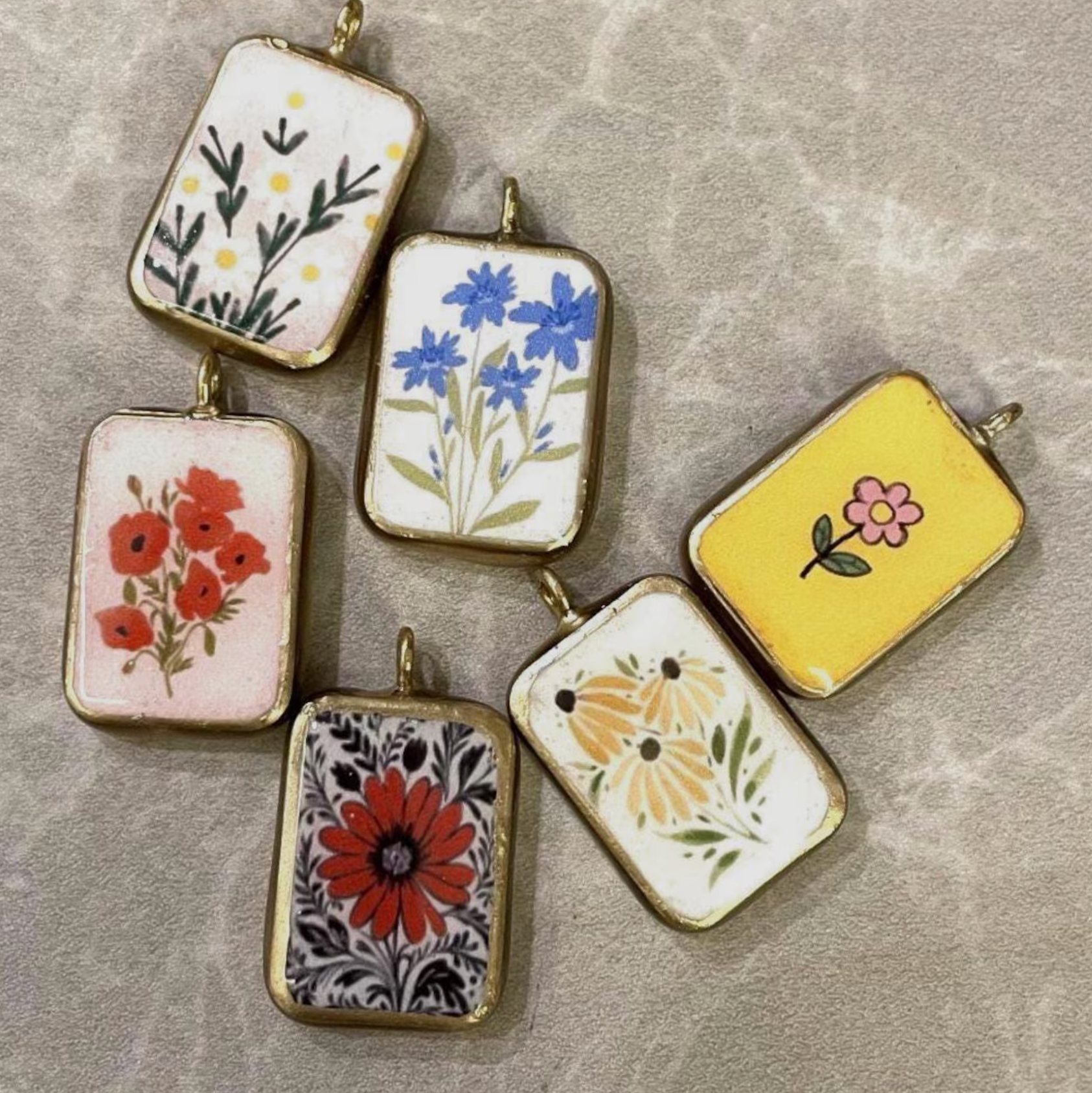 Pack of 5 - Flower Basic Rectangle Shape Designs - Resin Base Earring Charms Pendant (RU39 - RU44)(4-5 day Dispatch) - ClartStudios - Polymer clay Jewellery