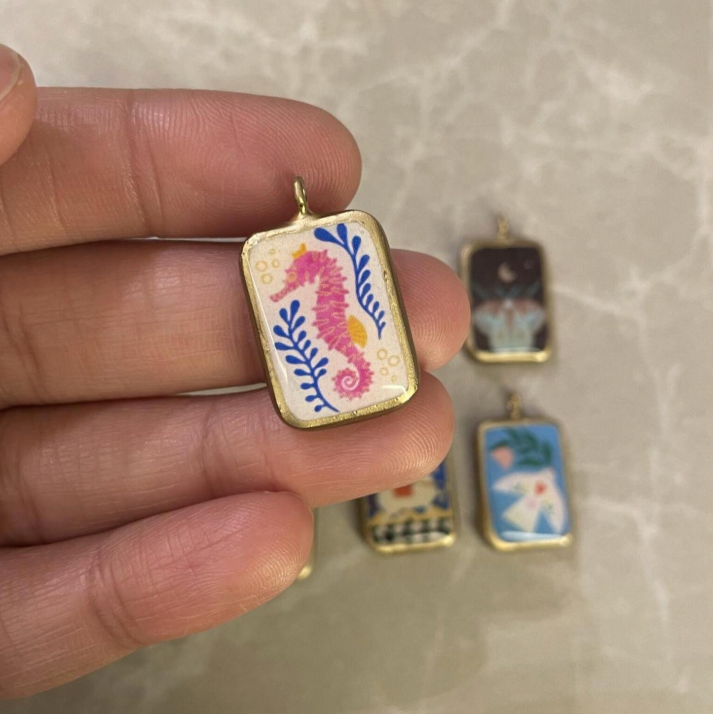 Pack of 5 - Creatures Basic Rectangle Shape Designs - Resin Base Earring Charms Pendant (RU45 - RU52)(4-5 day Dispatch) - ClartStudios - Polymer clay Jewellery