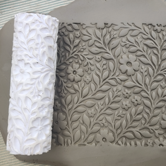 CC02 - Brambly Blossom texture Roller - Specially made for Pottery and Ceramics - ClartStudios - Polymer clay Jewellery