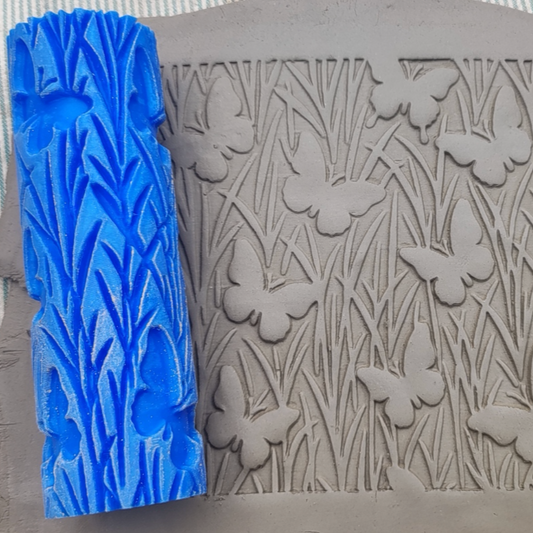 CC03 - Butterfly Meadow texture Roller - Specially made for Pottery and Ceramics - ClartStudios - Polymer clay Jewellery