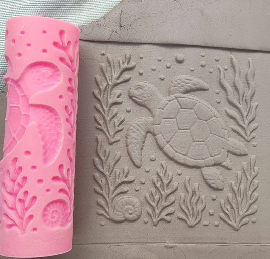 CC13 - Sea Meadow Turtle texture Roller - Specially made for Pottery and Ceramics - ClartStudios - Polymer clay Jewellery