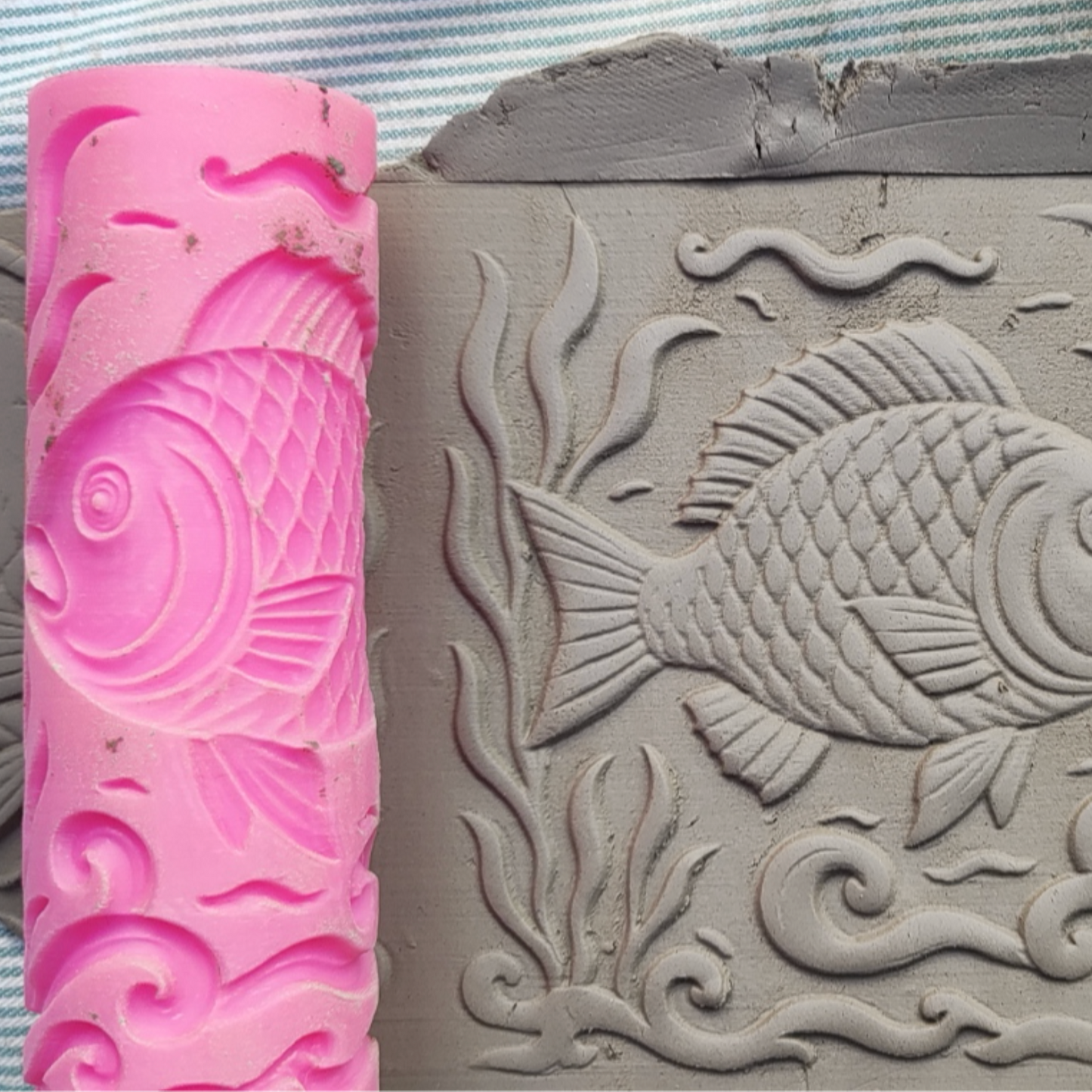 CC14 - Intricate Fish texture Roller - Specially made for Pottery and Ceramics - ClartStudios - Polymer clay Jewellery
