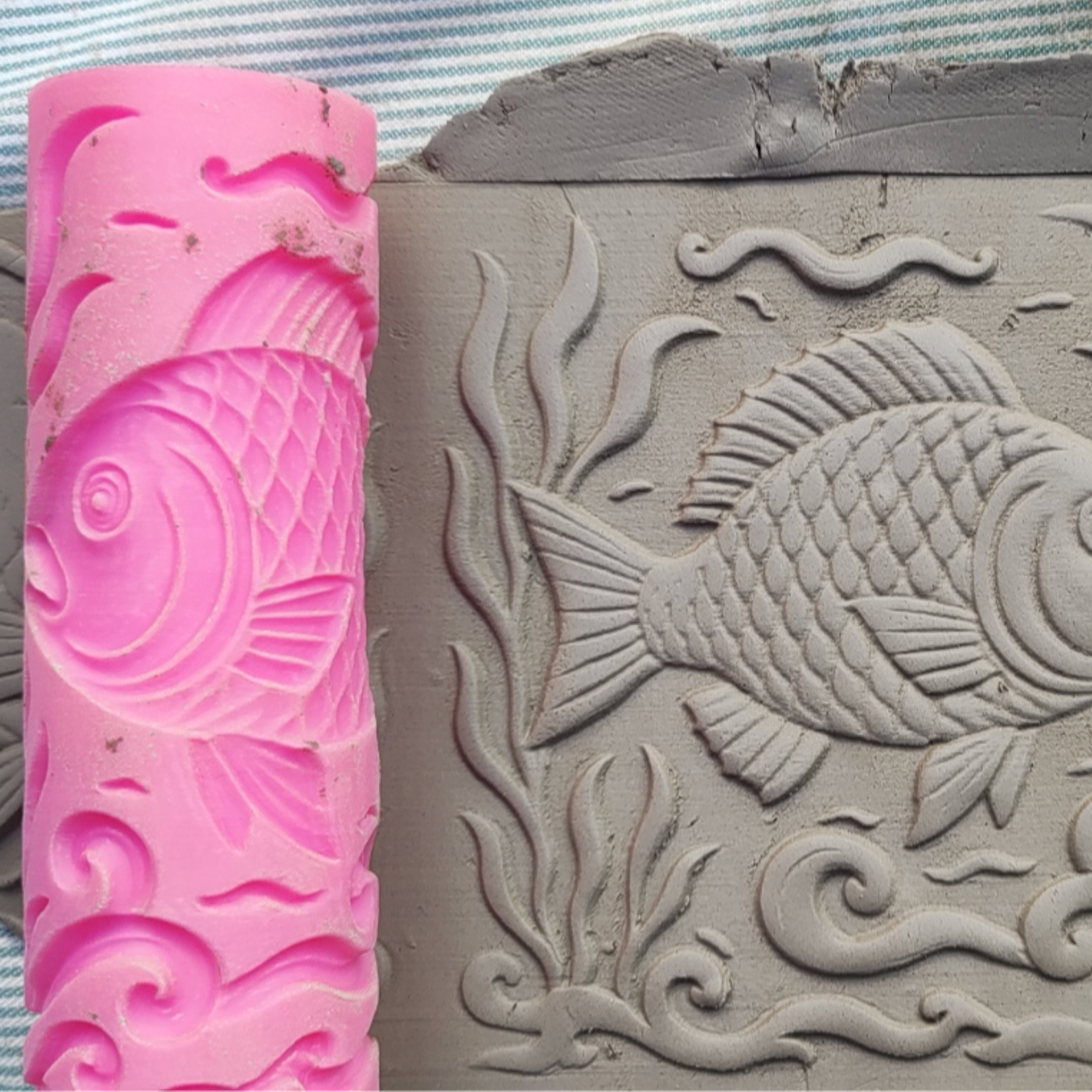 CC14 - Intricate Fish texture Roller - Specially made for Pottery and Ceramics - ClartStudios - Polymer clay Jewellery