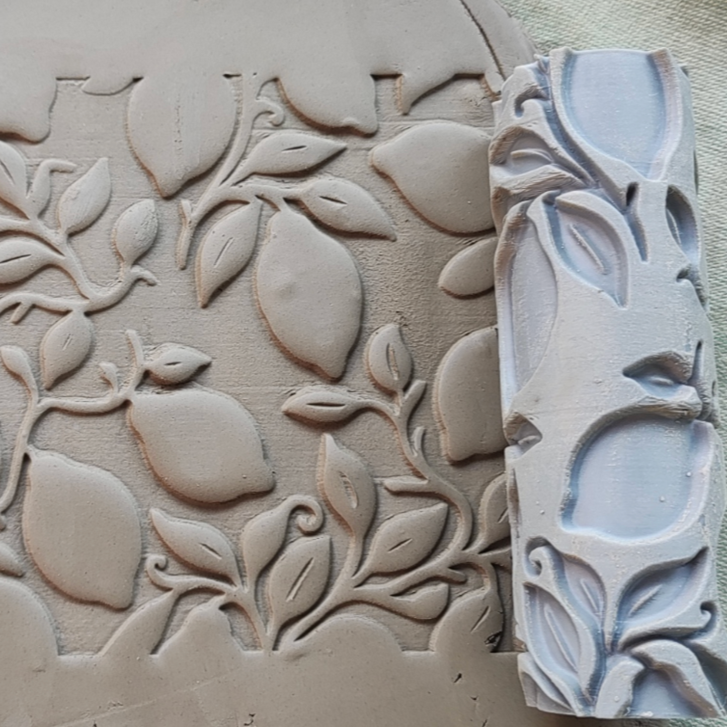 CC17 - Lemon Vine Leaves texture Roller - Specially made for Pottery and Ceramics - ClartStudios - Polymer clay Jewellery